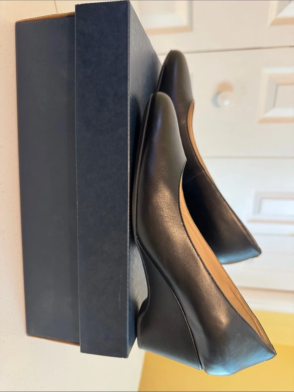 Cole Haan Black Leather Wedge Weatherproof Pumps